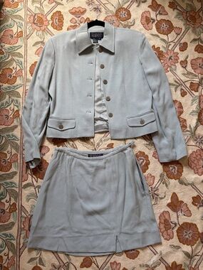 Vintage Robin’s Egg Blue Silk Mini Skirt Suit w/Cropped Jacket